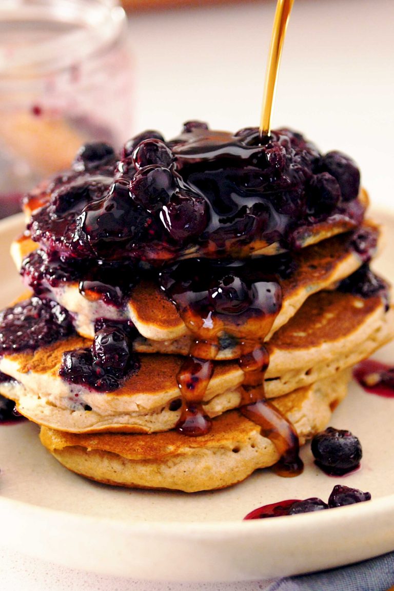 Gluten-Free Protein Pancakes with Blueberry Syrup