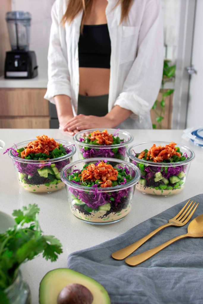 Forbidden Rice & Kimchi Salad with Ginger Almond Dressing plantbaes