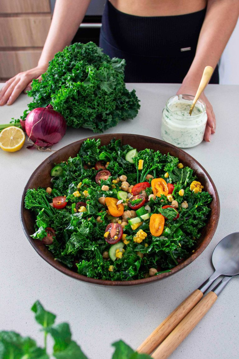 Kale & Chickpea Salad w/ Healthy Ranch Dressing plantbaes