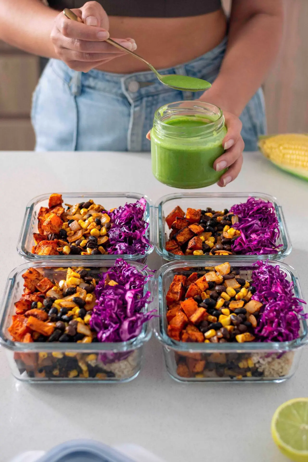 Burrito Bowl meal prep in containers