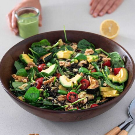 HIGH-PROTEIN ORZO, PESTO, AVOCADO SALAD