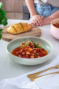 Puttanesca-Style Butter Beans & Roasted Garlic Bread