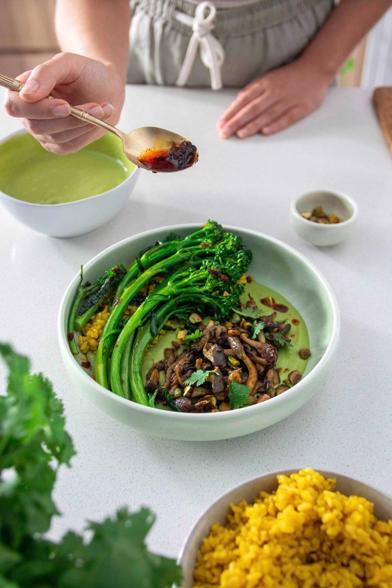 Shredded Mushroom Bowl W/ Coriander Dip