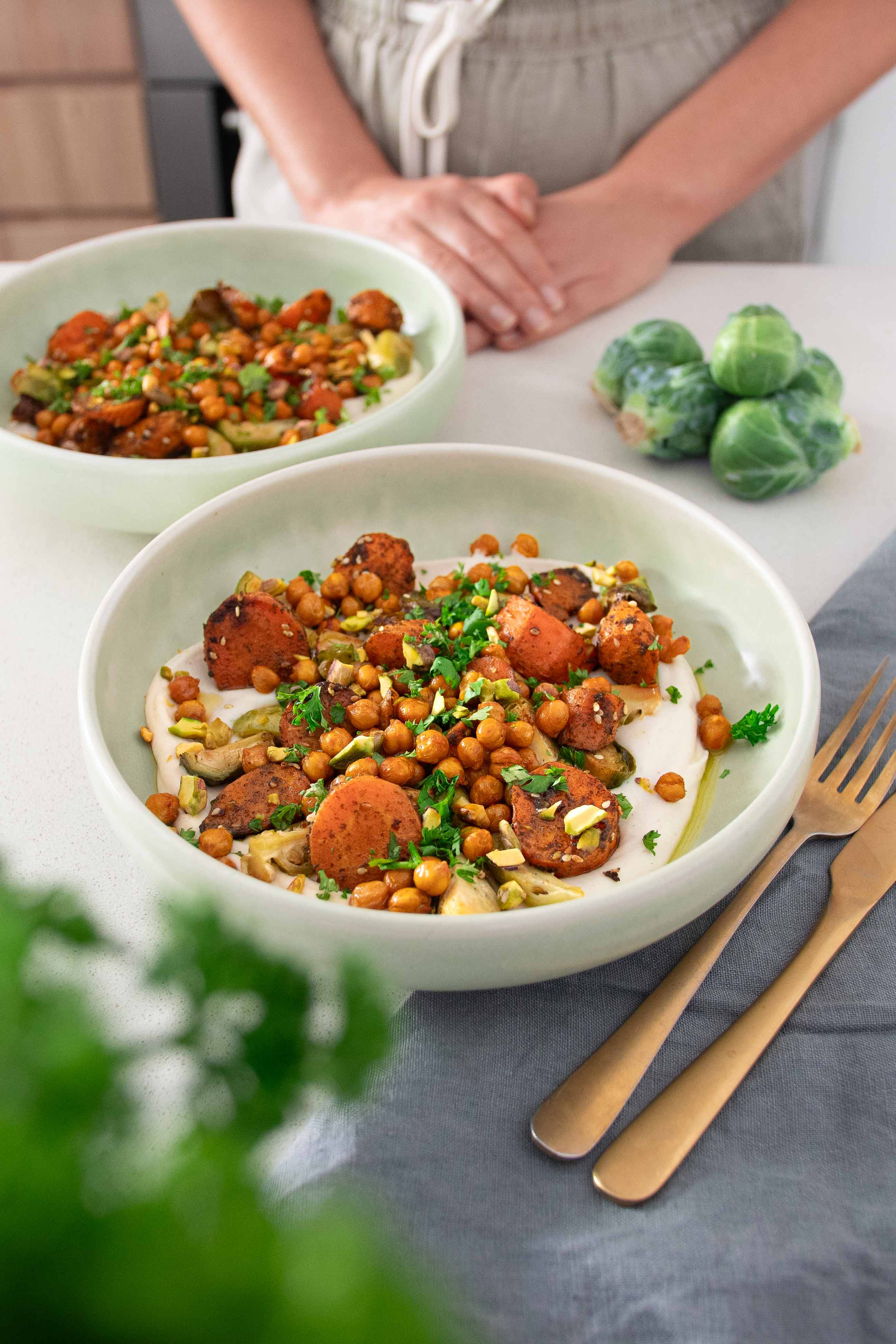 Sweet & Spicy Roasted Veggies on a White Bean Spread plantbaes