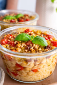 Pesto Orzo Baked Meal Prep