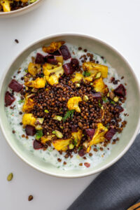 Roasted Cauliflower Bowl with Tzatziki & Crispy Lentils