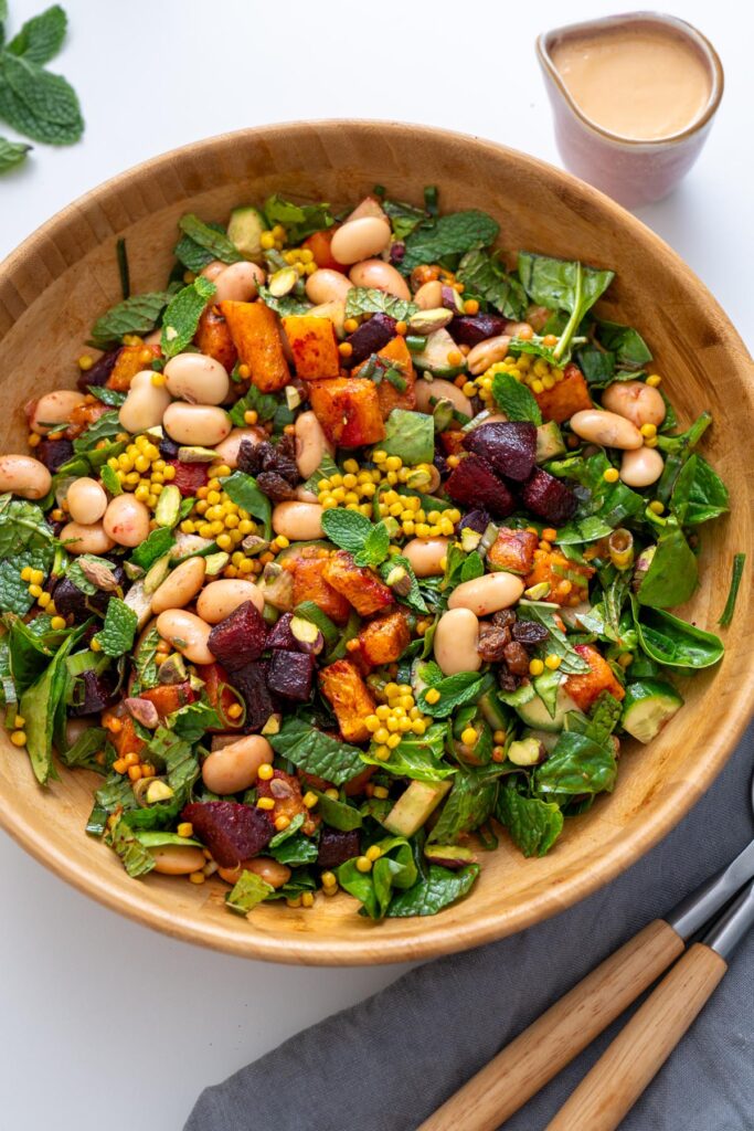 Moroccan Spiced Pearl Couscous Salad with Tahini Dressing