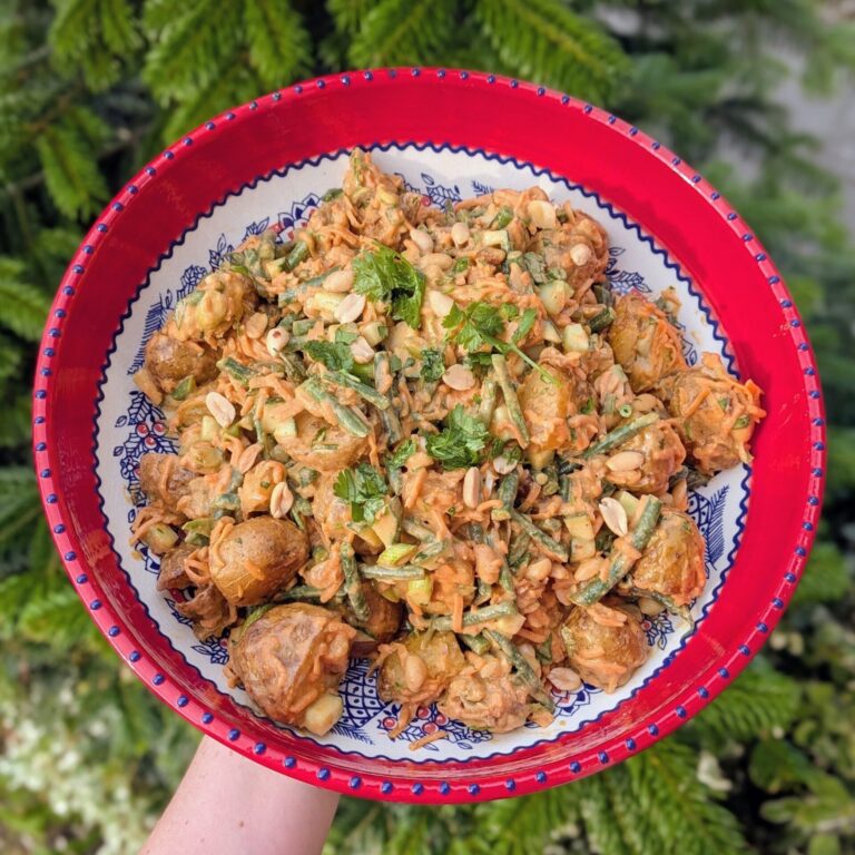 Jill's Crispy Potato Salad with Spicy Peanut Sauce