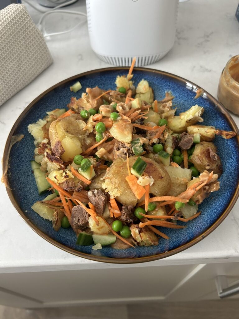 Caroline M's Crispy Potato Salad with Spicy Peanut Sauce