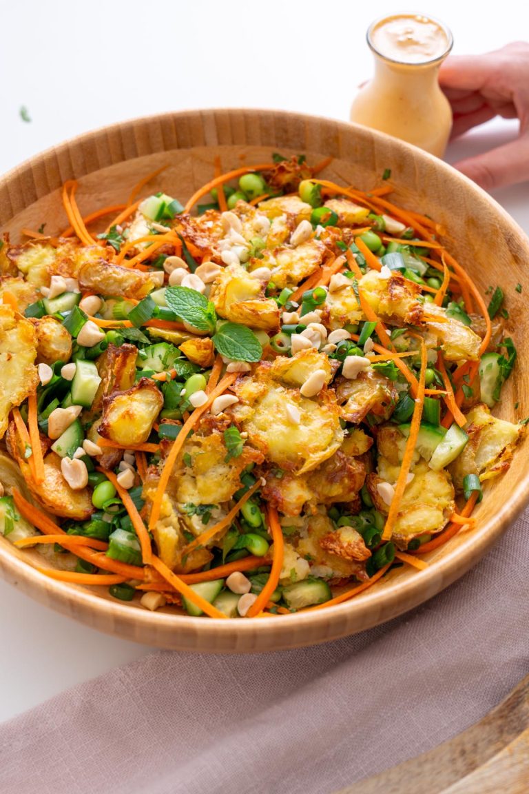 Crispy Potato Salad with Spicy Peanut Sauce