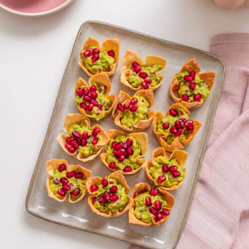 Crispy Wonton Guacamole Cups on a tray