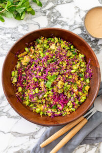 Turmeric Quinoa and Edamame Salad with Almond Satay Dressing